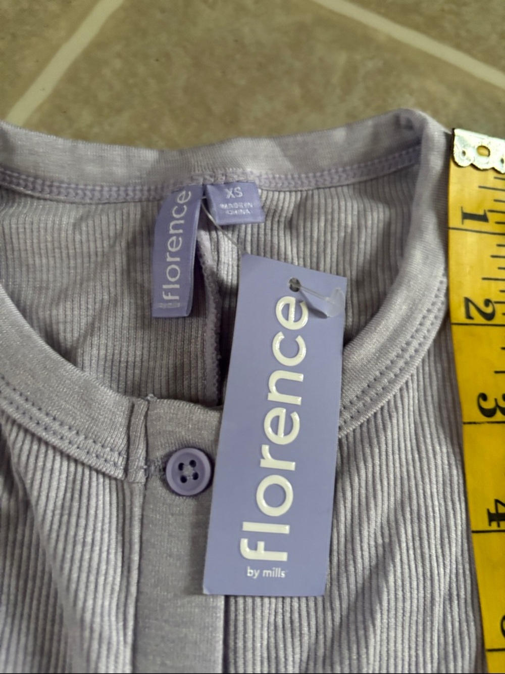 Long-Sleeve Lilac Ribbed Henley Romper - Picture 5 of 5